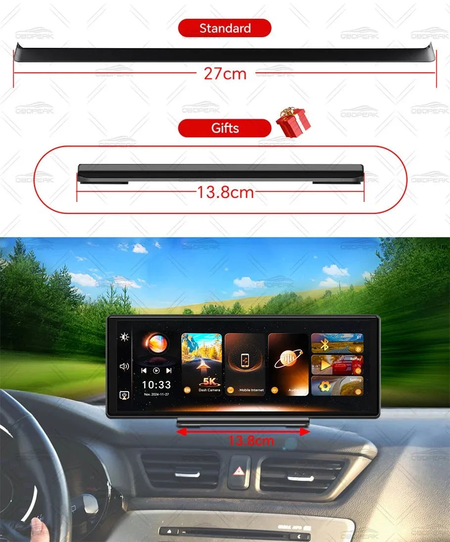 K8 Pro 11.3 Inch Dash Cam Dual Lens 5K GPS 5G WiFi Ultimate CarPlay Android Auto - stepyours.com