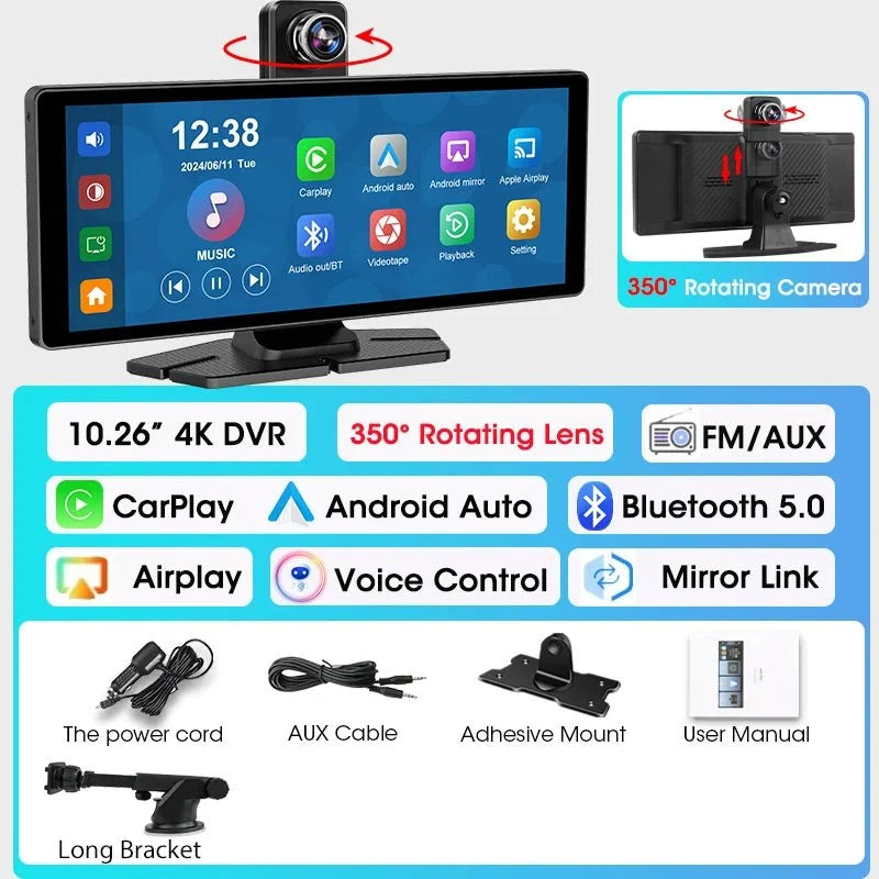 4K Dash Cam With Wireless CarPlay Android Auto GPS 7 Inch Or 10.26 Inch - stepyours.com