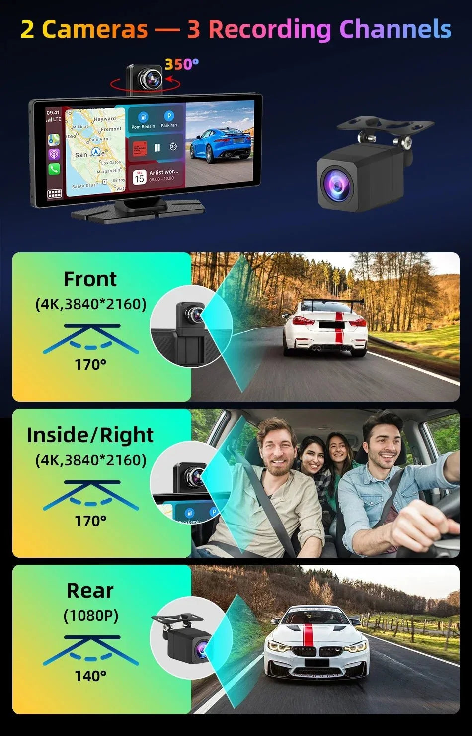 4K Dash Cam With Wireless CarPlay Android Auto GPS 7 Inch Or 10.26 Inch - stepyours.com