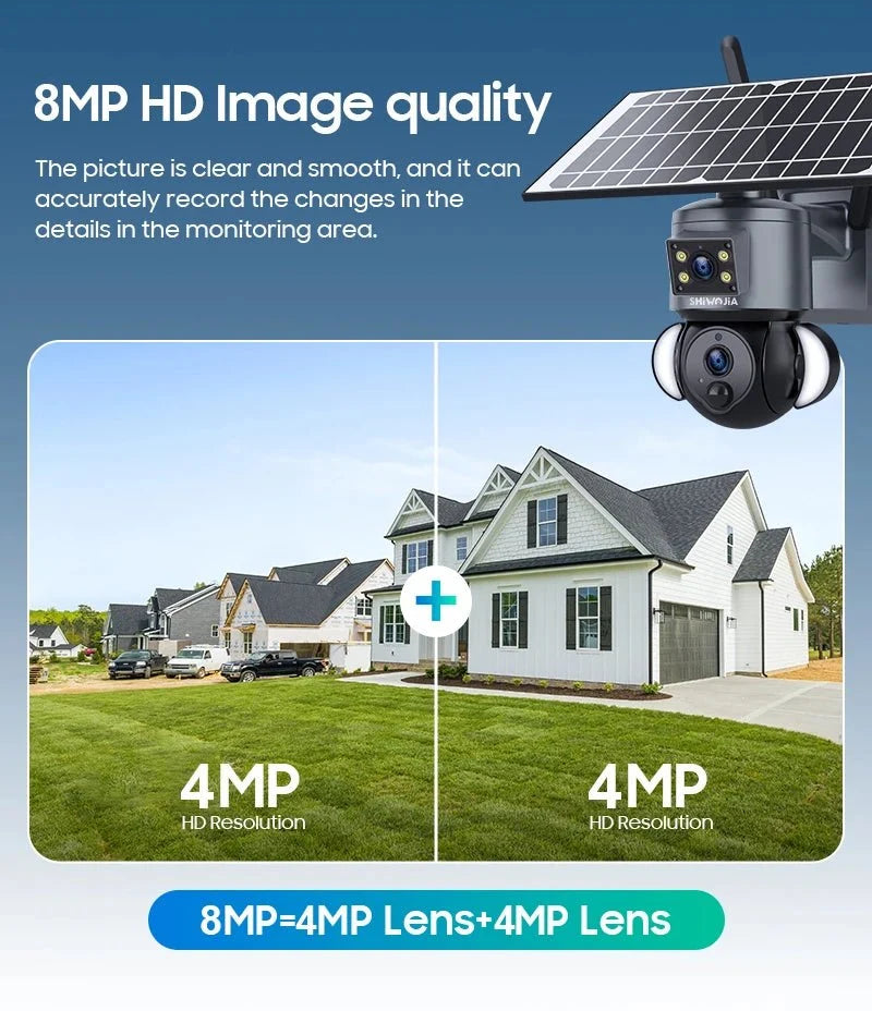SHIWOJIA 4K 8MP Solar Camera With 4G SIM WiFi Color Night Vision PTZ Dual Lens - stepyours.com