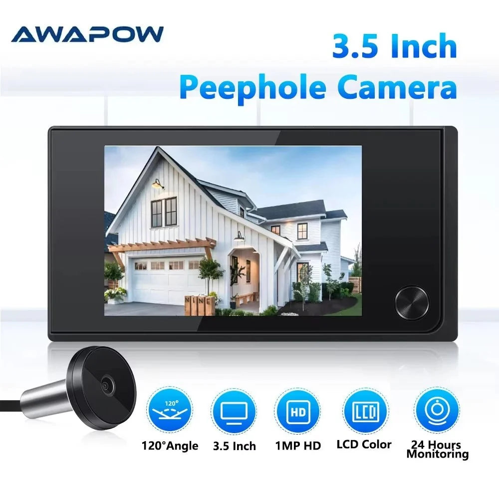 Awapow 3.5 Peephole Door Camera See Visitors 120Degree 2MP - stepyours.com