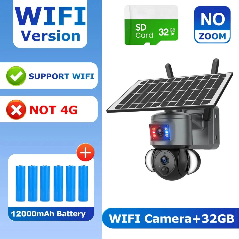 SHIWOJIA 4K 8MP Solar Camera With 4G SIM WiFi Color Night Vision PTZ Dual Lens - stepyours.com
