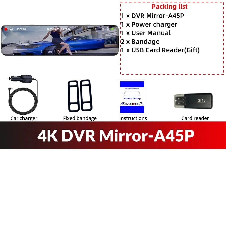 ACCEO 4K WIFI Dash Cam 12 Inch Rearview Mirror Car DVR Recorder - stepyours.com