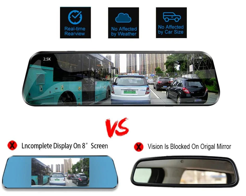 ACCEO Car DVR 10 Inch Rear View Mirror Dash Cam With WiFi 2K Front 1080P Rear - stepyours.com