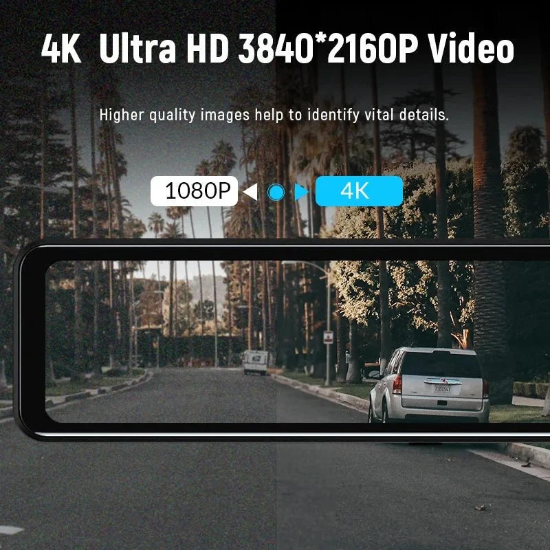 ACCEO 4K WiFi Dash Cam With 12 Inch Rear View Mirror Car DVR - stepyours.com