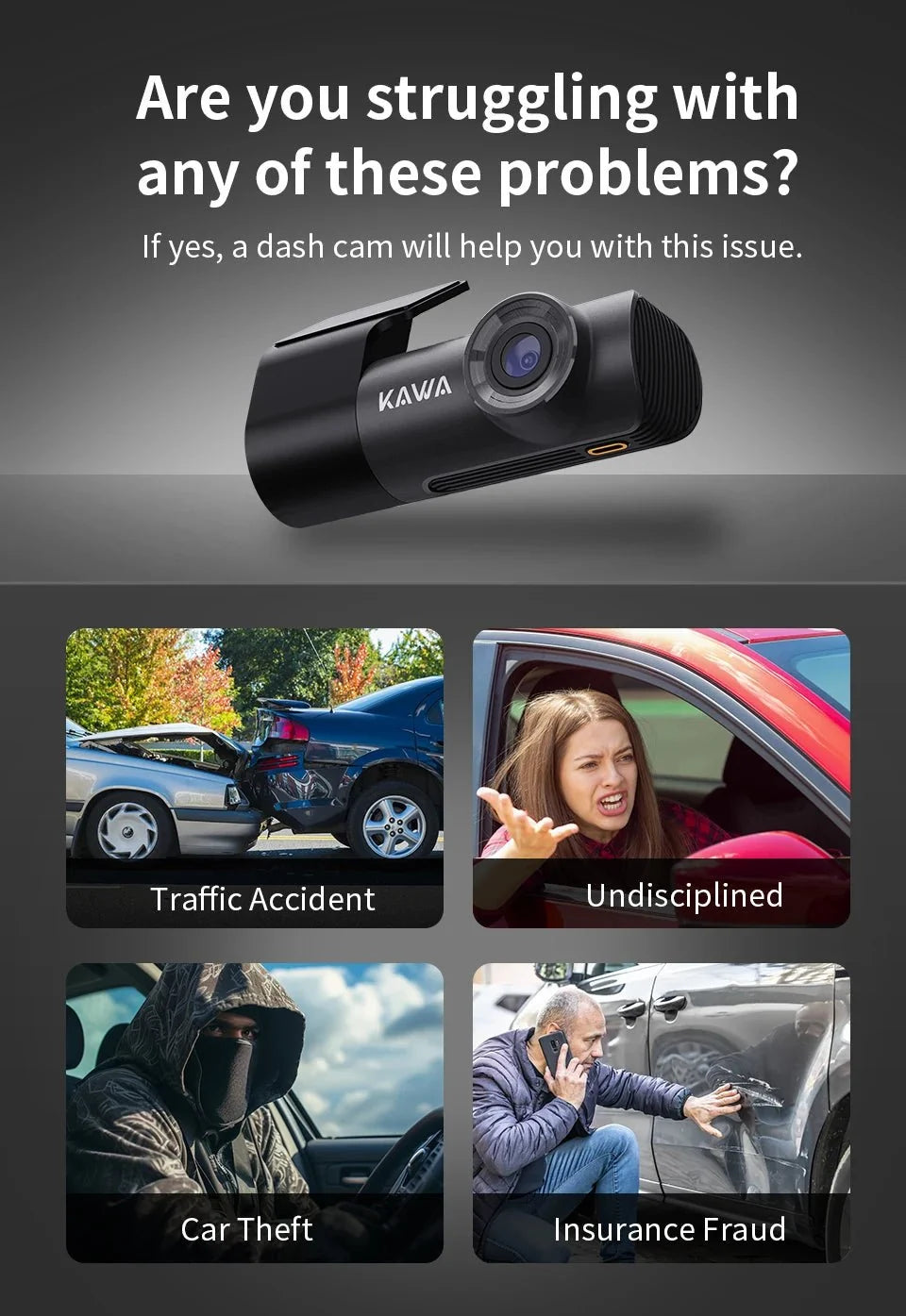 KAWA D5 2K Dash Cam For Car DVR With WiFi Voice Control WDR - stepyours.com