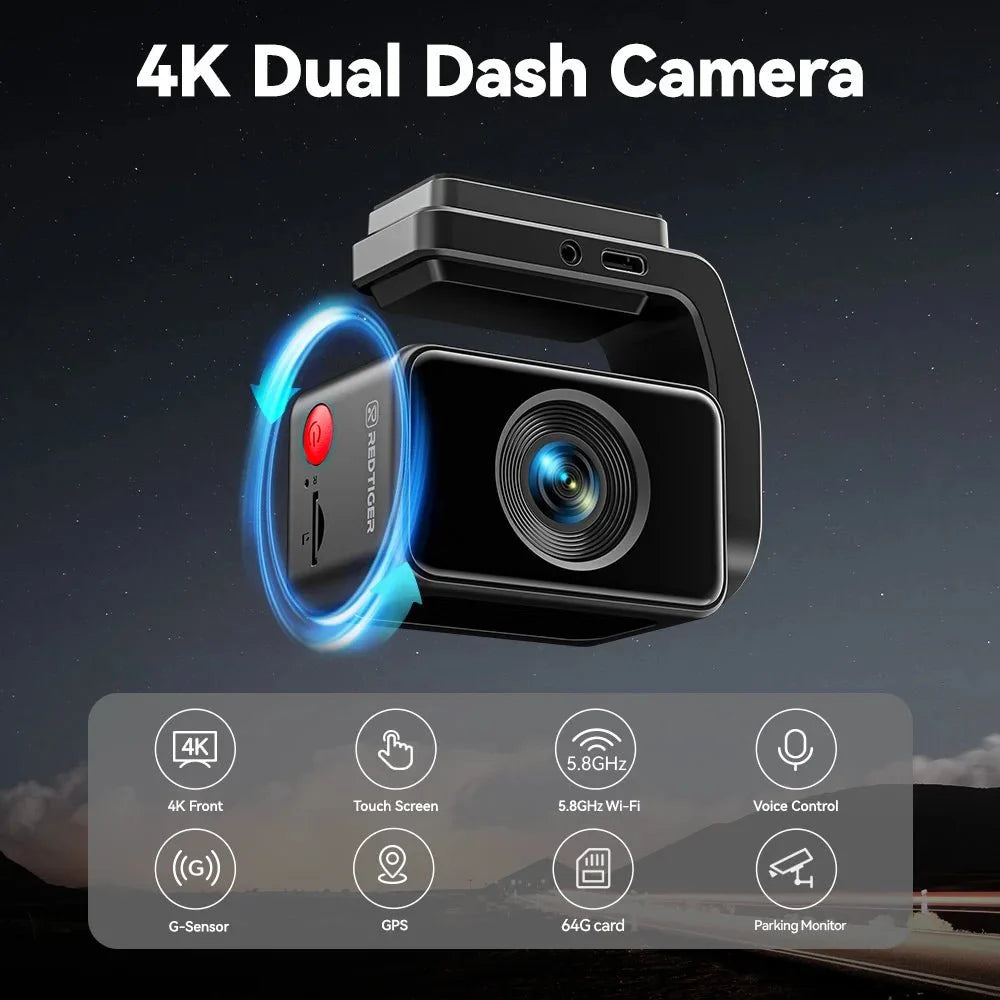 Redtiger A4 4K Dash Cam Front and Rear GPS and 5G WiFi Night Vision Parking - stepyours.com