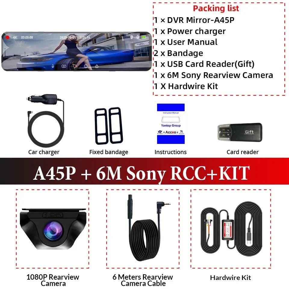 ACCEO 4K WIFI Dash Cam 12 Inch Rearview Mirror Car DVR Recorder - stepyours.com