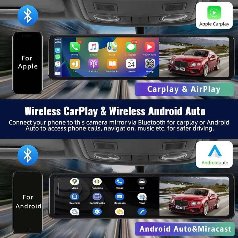 11.26 Inch 4K Dash Cam With CarPlay Android Auto Dual Lens WiFi GPS Bluetooth - stepyours.com