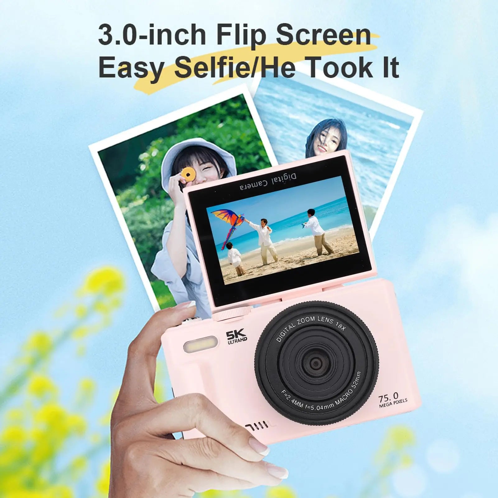 Amorus 75MP Digital Camera 5.7K Video 18x Zoom WiFi Vlog Camera - stepyours.com