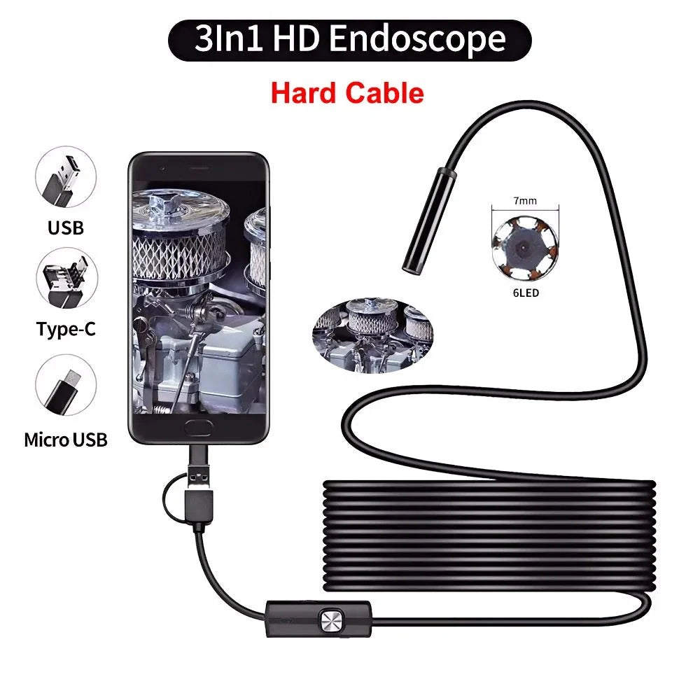 Practical 7mm Android Endoscope 3 In 1 USB Type C Borescope Waterproof Hooks - stepyours.com