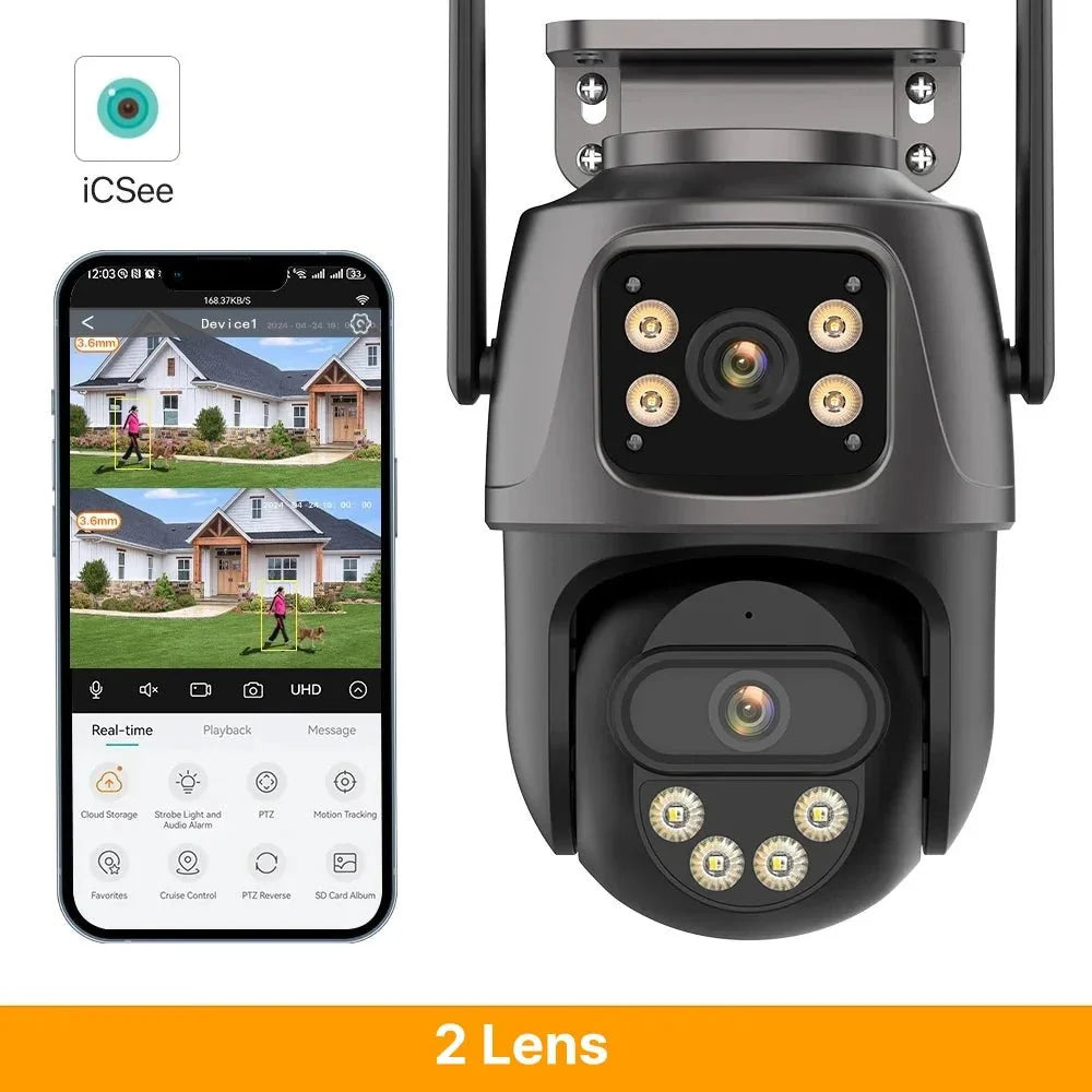 WONSDAR Three Screen WIFI IP Camera Outdoor - Dual Lens AI Human Detection Hooks - stepyours.com