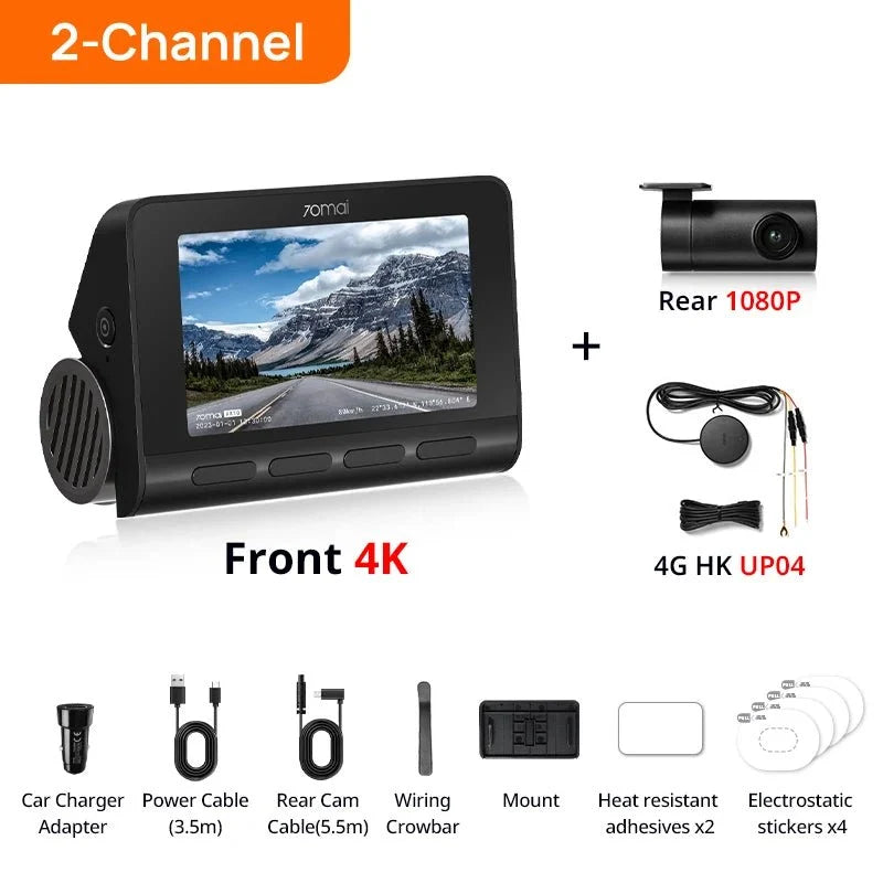 70mai 4K Dash Cam A810 Front Rear Set With 4G LTE UP04 GPS ADAS DVR - stepyours.com