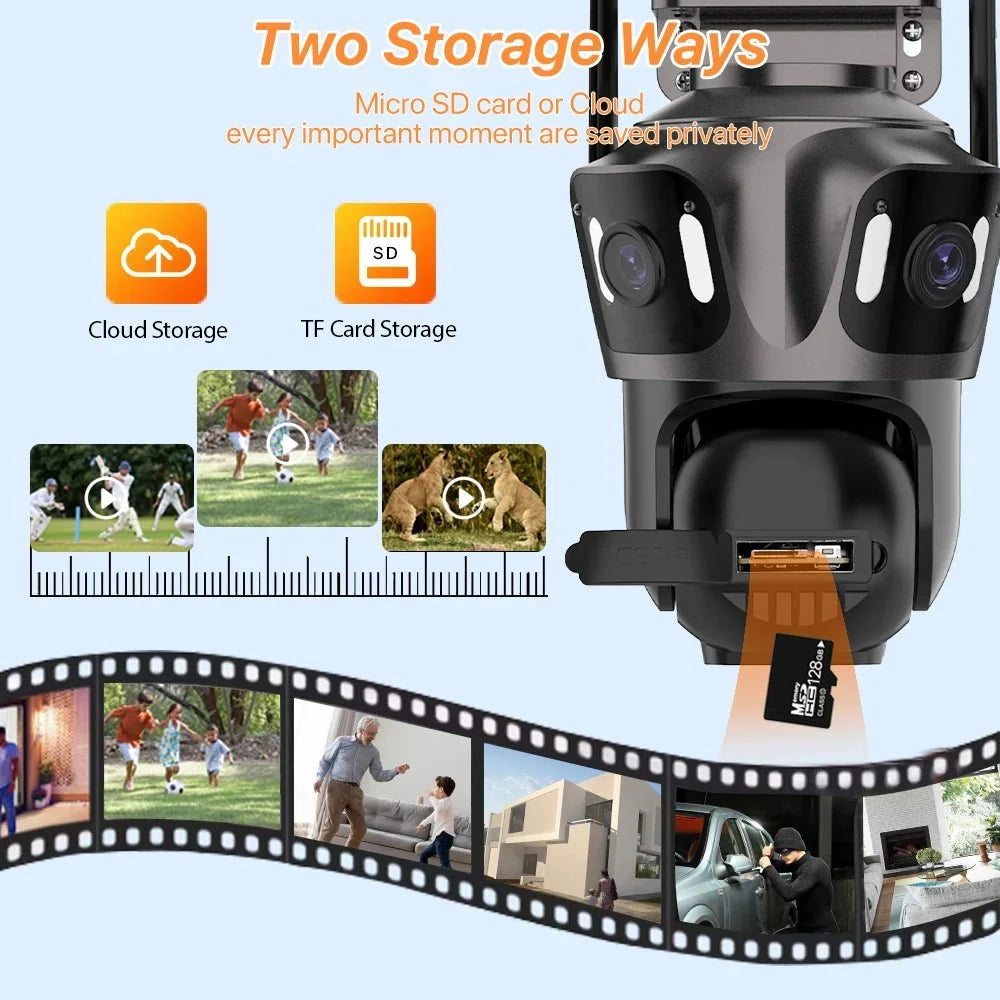 WONSDAR Three Screen WIFI IP Camera Outdoor - Dual Lens AI Human Detection Hooks - stepyours.com