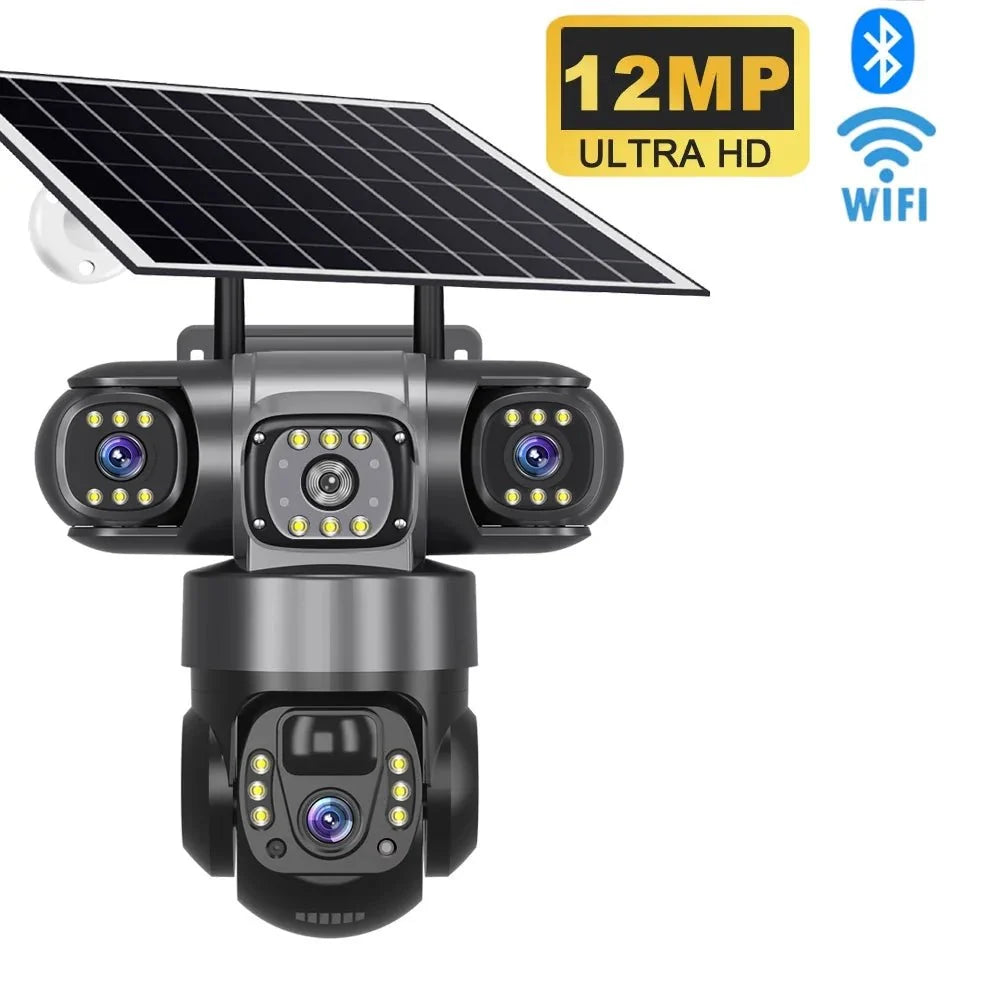 Solar Wireless Security Camera 12MP HD 3 Lens 10X Zoom IP66 Outdoor - stepyours.com