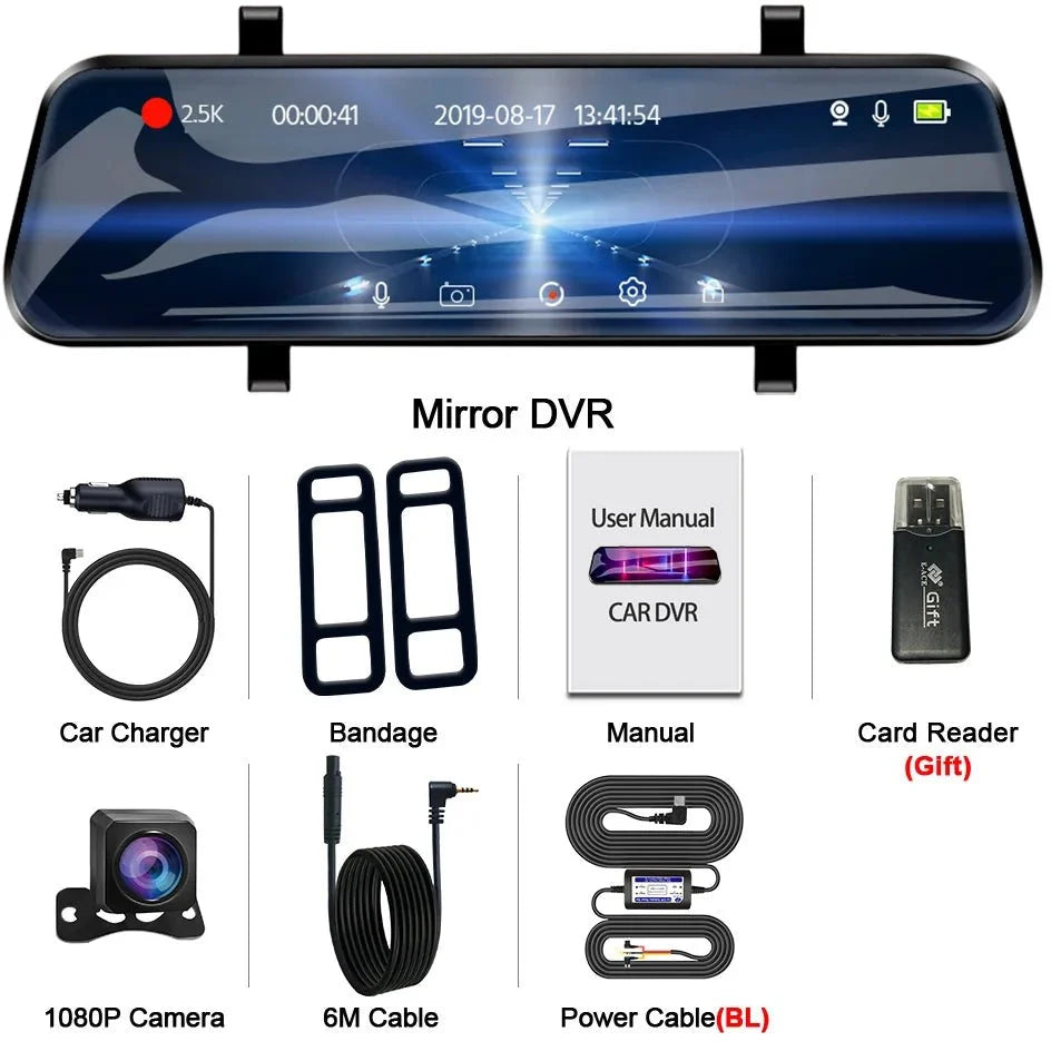 ACCEO Car DVR 10 Inch Rear View Mirror Dash Cam With WiFi 2K Front 1080P Rear - stepyours.com