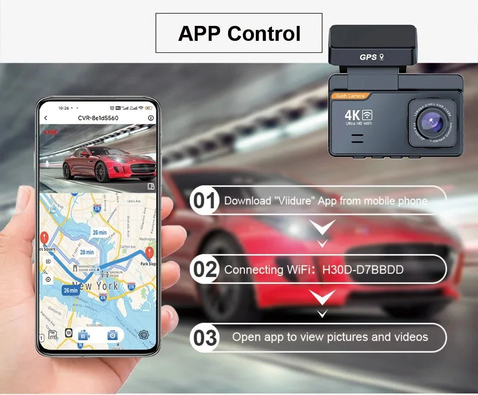 4K Dash Cam With GPS Dual Lens Night Vision 24 Hour Parking - stepyours.com