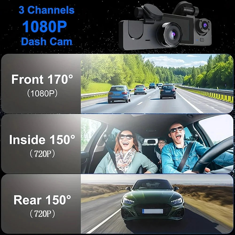 Triple Lens WiFi Dashcam Two Three Channel 1080P Night Vision Front And Rear - stepyours.com