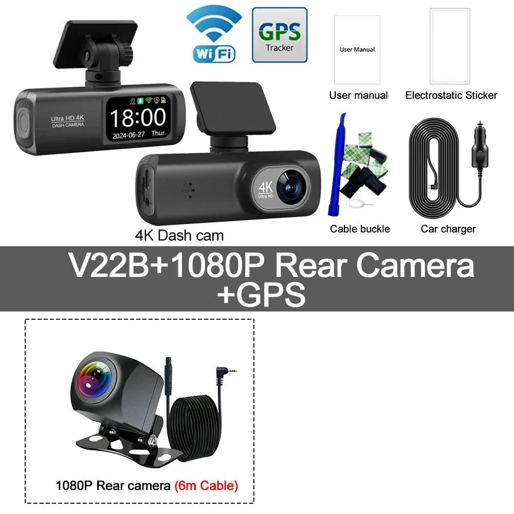 Kocam UHD 4K Dash Cam Dual Lens Front And Rear WiFi GPS 24H Parking Monitor - stepyours.com
