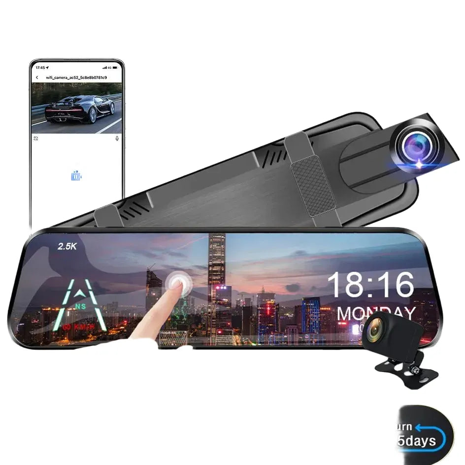 ACCEO Car DVR 10 Inch Rear View Mirror Dash Cam With WiFi 2K Front 1080P Rear - stepyours.com
