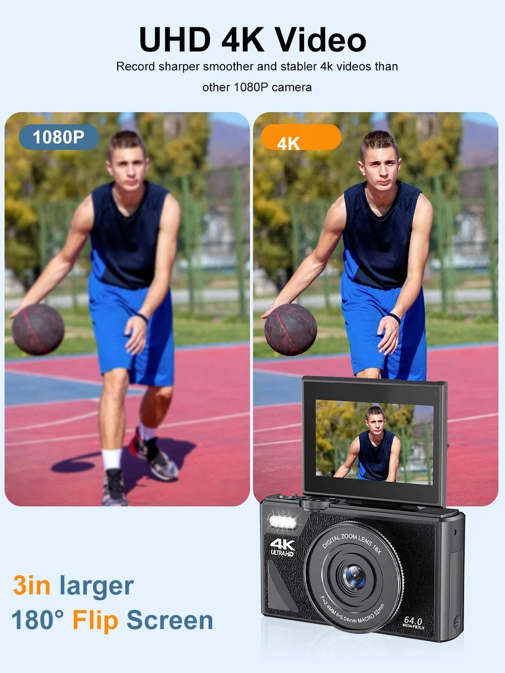 Ourlife AC600 4K Camera 64MP Autofocus 18x Zoom Flip Screen YouTube - stepyours.com