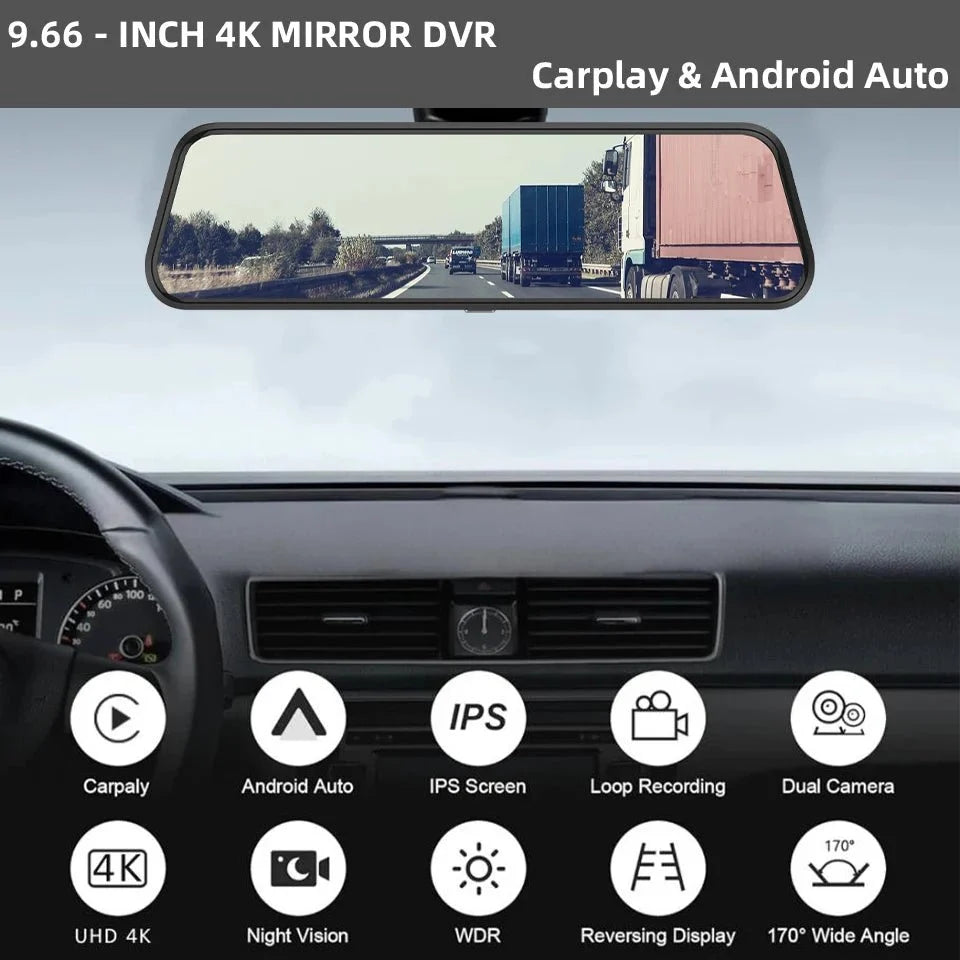 10 Inch 4K Mirror Dash Cam Wireless CarPlay Android Auto Dual Lens GPS WiFi DVR - stepyours.com