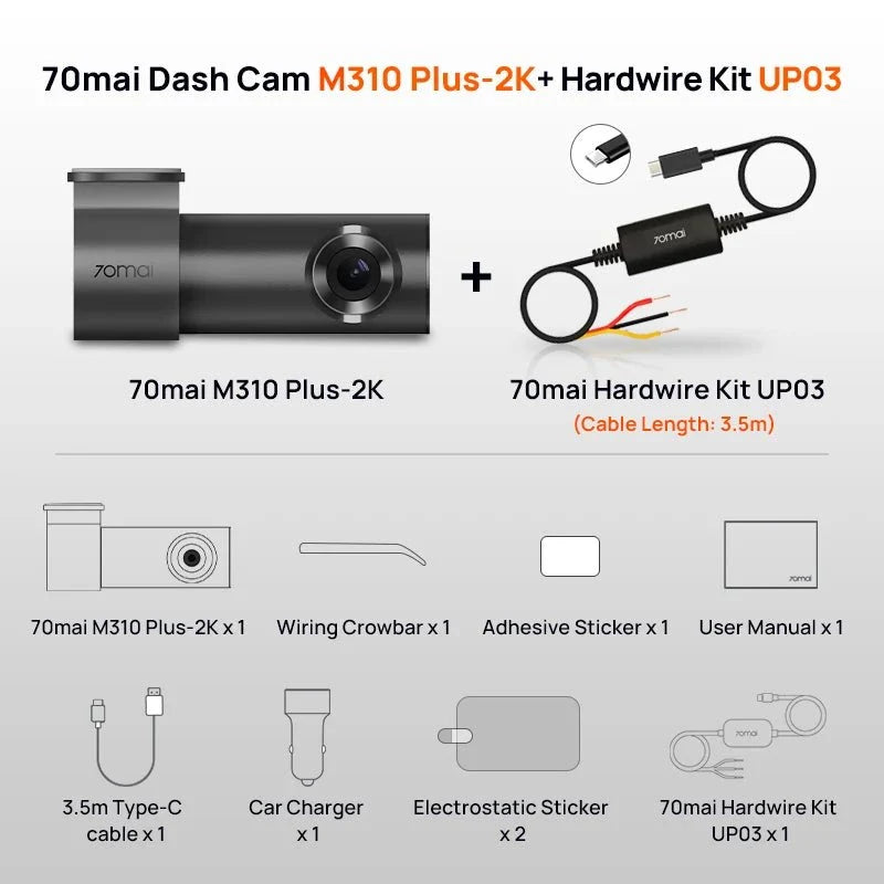 70mai M310 Plus 2K Dash Cam 1440P 143 FOV 24H Parking Guard Night Vision - stepyours.com