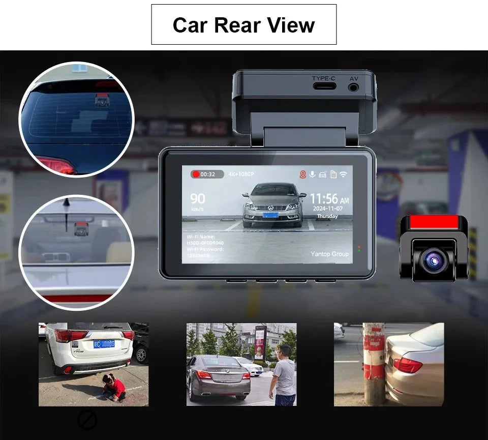 E - ACE Dash Cam 4K Dual Lens GPS WiFi 24h Parking Night Vision Rear View - stepyours.com