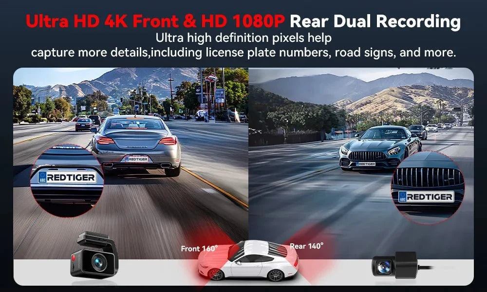 Redtiger A4 4K Dash Cam Front and Rear GPS and 5G WiFi Night Vision Parking - stepyours.com