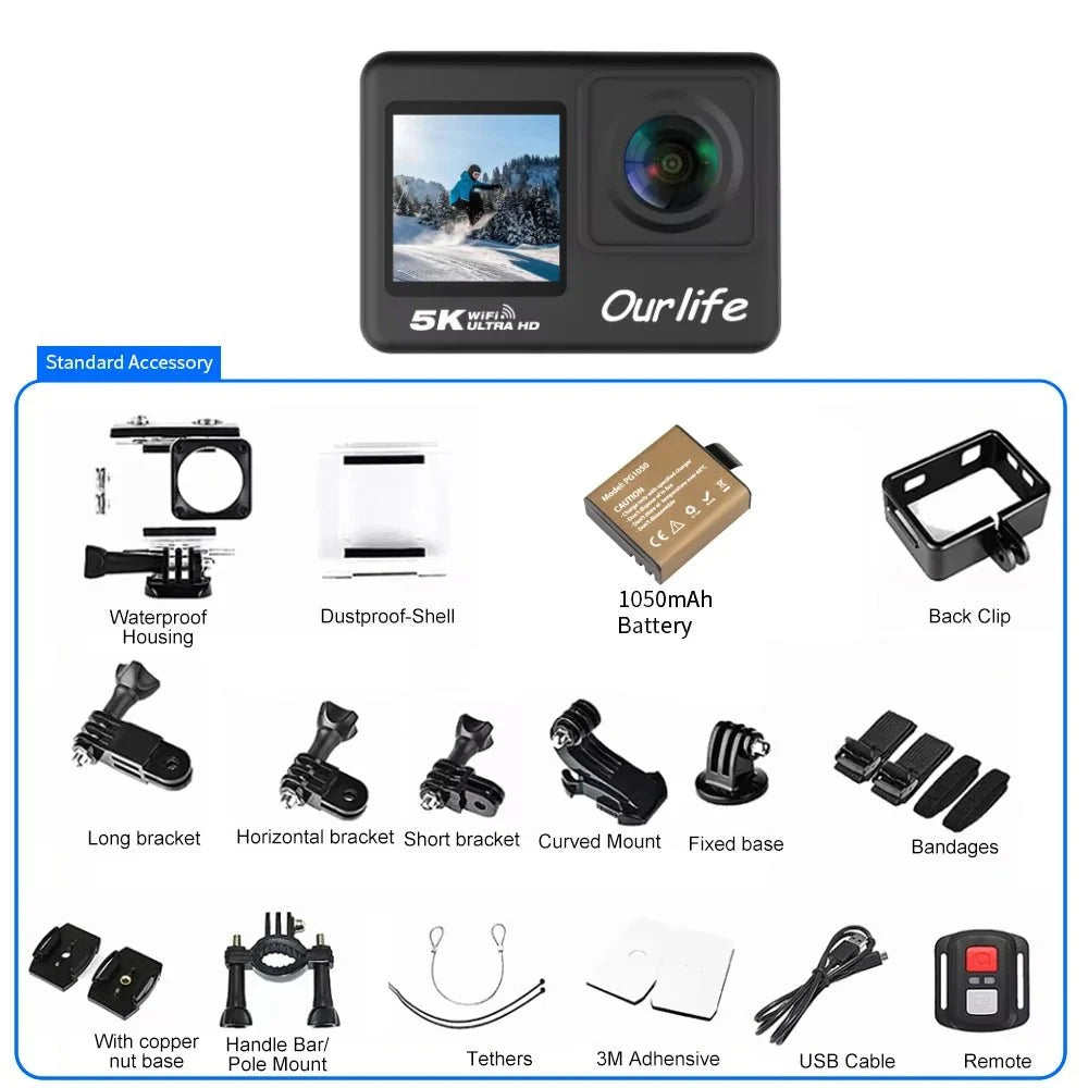 Ourlife MTR60 Action Cam 2.0 Touch Screen EIS 170 Degree Waterproof 30M WiFi - stepyours.com