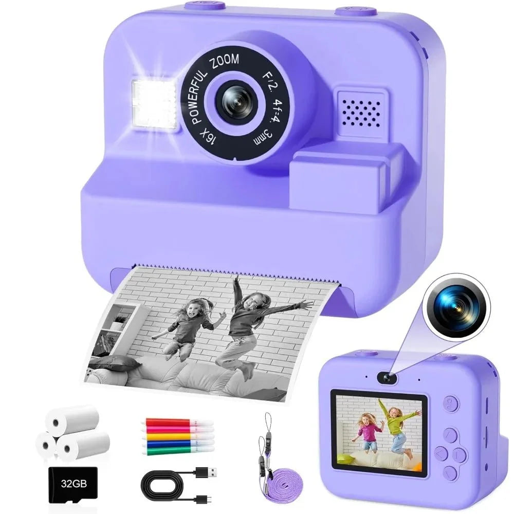 Educational Thermal Instant Print Camera 32GB Card 1080P For Kids Learning - stepyours.com