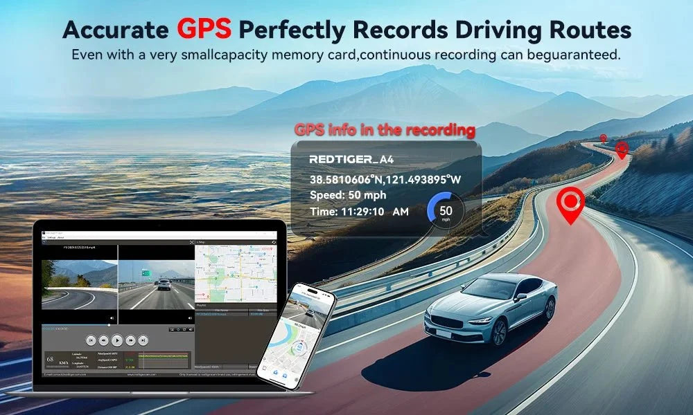 Redtiger A4 4K Dash Cam Front and Rear GPS and 5G WiFi Night Vision Parking - stepyours.com