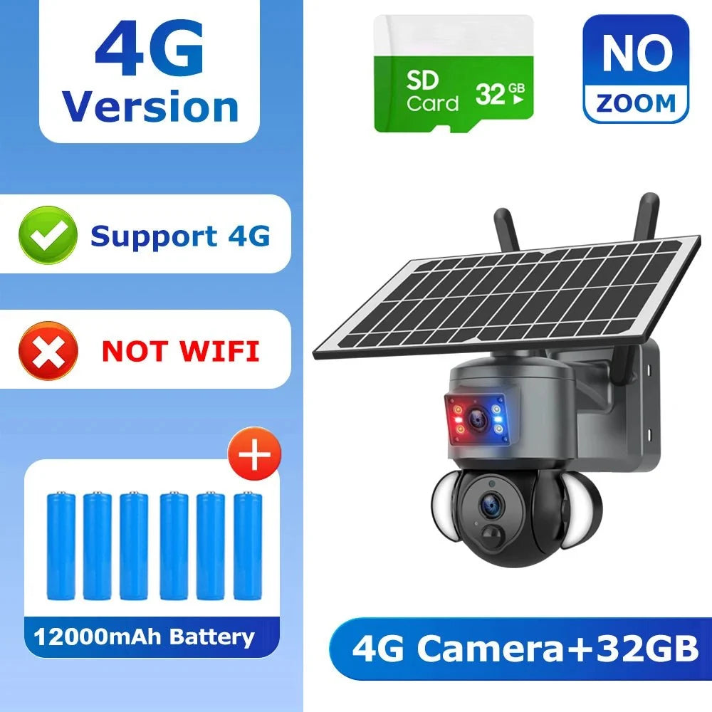 SHIWOJIA 4K 8MP Solar Camera With 4G SIM WiFi Color Night Vision PTZ Dual Lens - stepyours.com