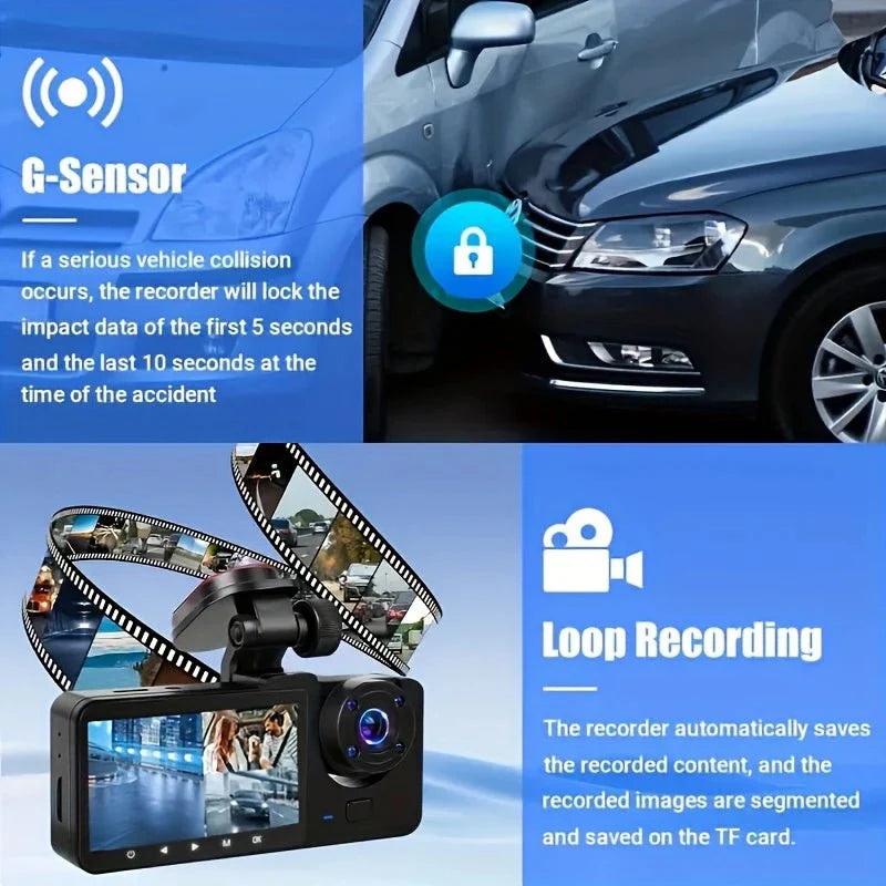 3 Channel 1080P Dash Cam For Cars With WiFi DVR Night Vision Rear View Camera - stepyours.com