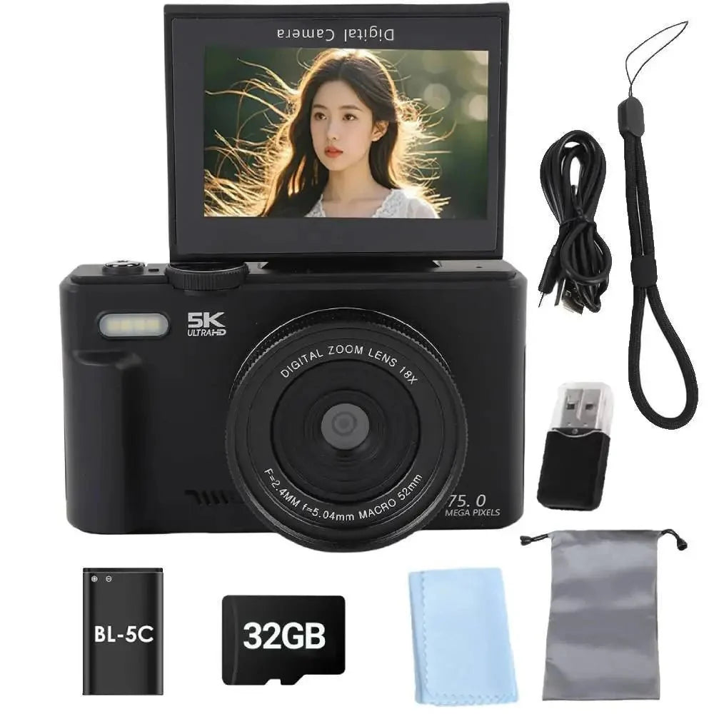 Amorus 75MP Digital Camera 5.7K Video 18x Zoom WiFi Vlog Camera - stepyours.com