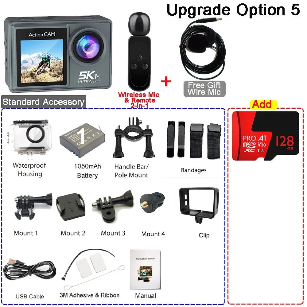 HUAFANT M4R Action Camera 5K 4K60FPS Waterproof 30m IPS Touch LCD 5X Zoom - stepyours.com