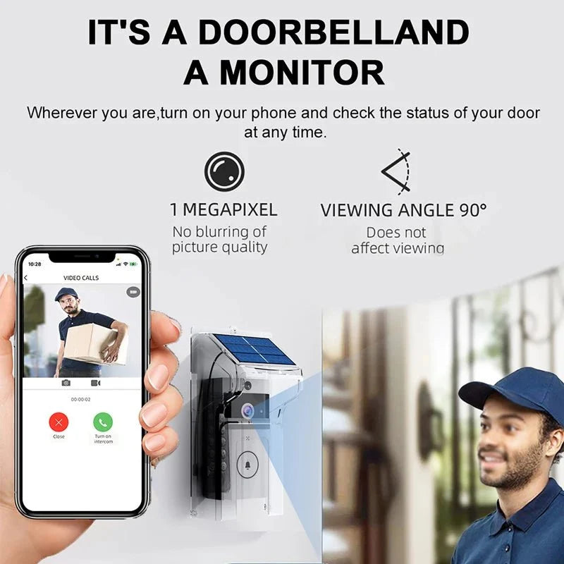 Solar Wireless Outdoor Video Doorbell 2K IP65 Weatherproof - stepyours.com