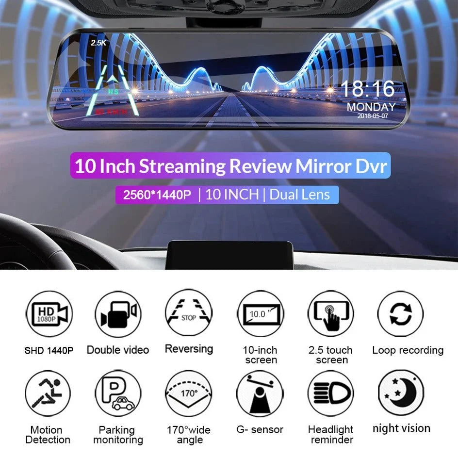 EACE 2.5K Mirror Dash Cam For Car Touch Screen With GPS WiFi 1440P Parking DVR - stepyours.com