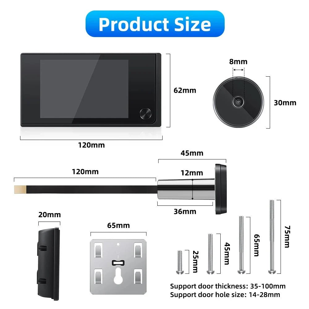 Awapow 3.5 Peephole Door Camera See Visitors 120Degree 2MP - stepyours.com