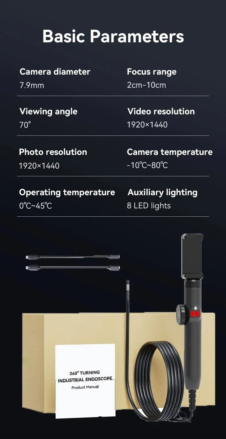 360 Degree Articulating Borescope Endoscope With Light For Android And iOS - stepyours.com