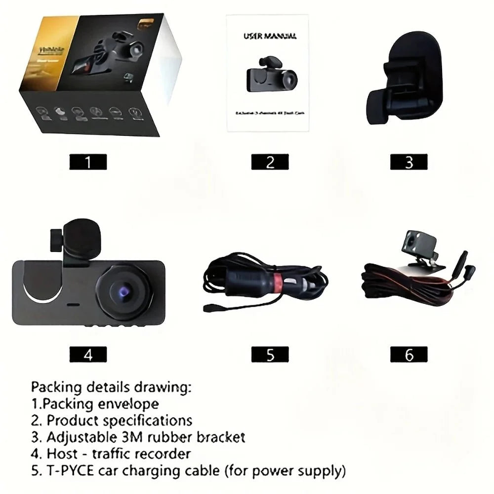 Triple Lens WiFi Dashcam Two Three Channel 1080P Night Vision Front And Rear - stepyours.com