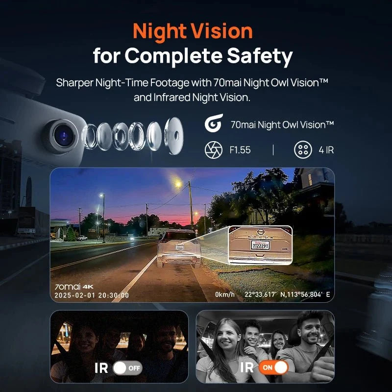 70mai T800E 3 Channel Dash Cam 4K HDR F1.55 Supercapacitor GPS WiFi 6 5GHz - stepyours.com