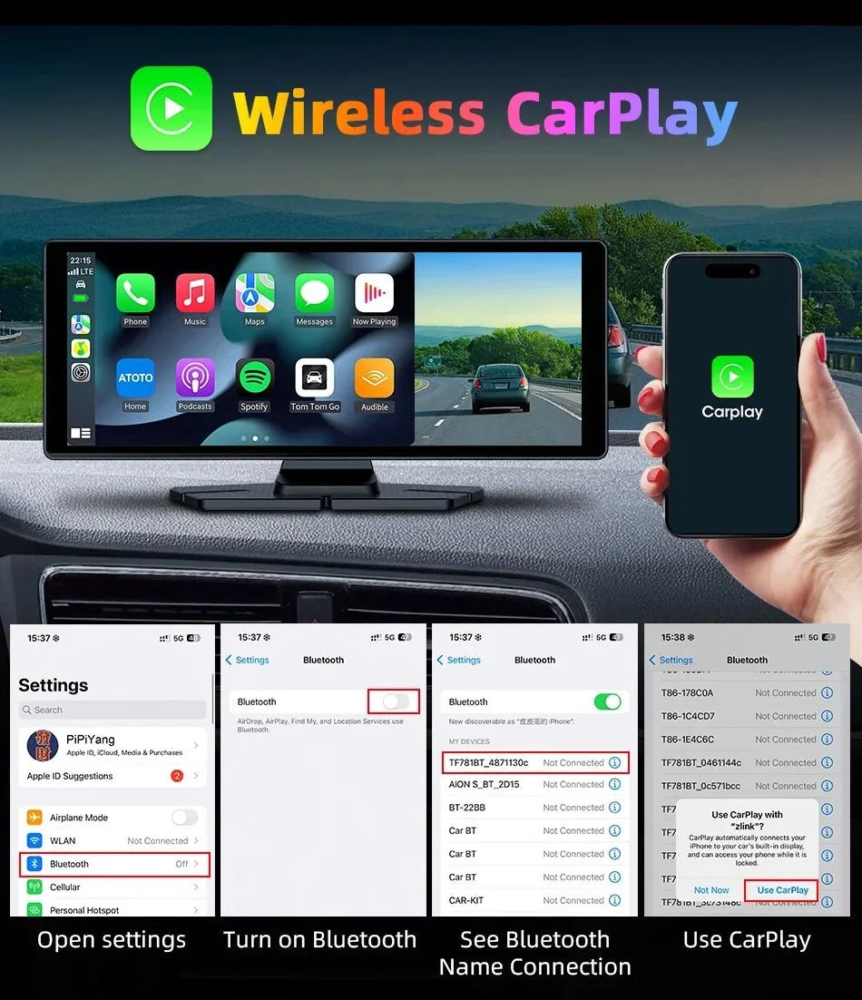 4K Dash Cam CarPlay Android Auto 350 Degree Rotating Lens GPS Bluetooth 7 Inch - stepyours.com