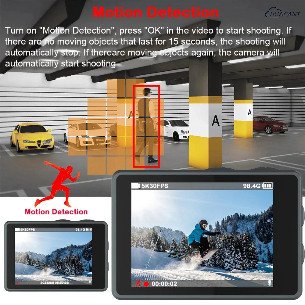 HUAFANT M4R Action Camera 5K 4K60FPS Waterproof 30m IPS Touch LCD 5X Zoom - stepyours.com