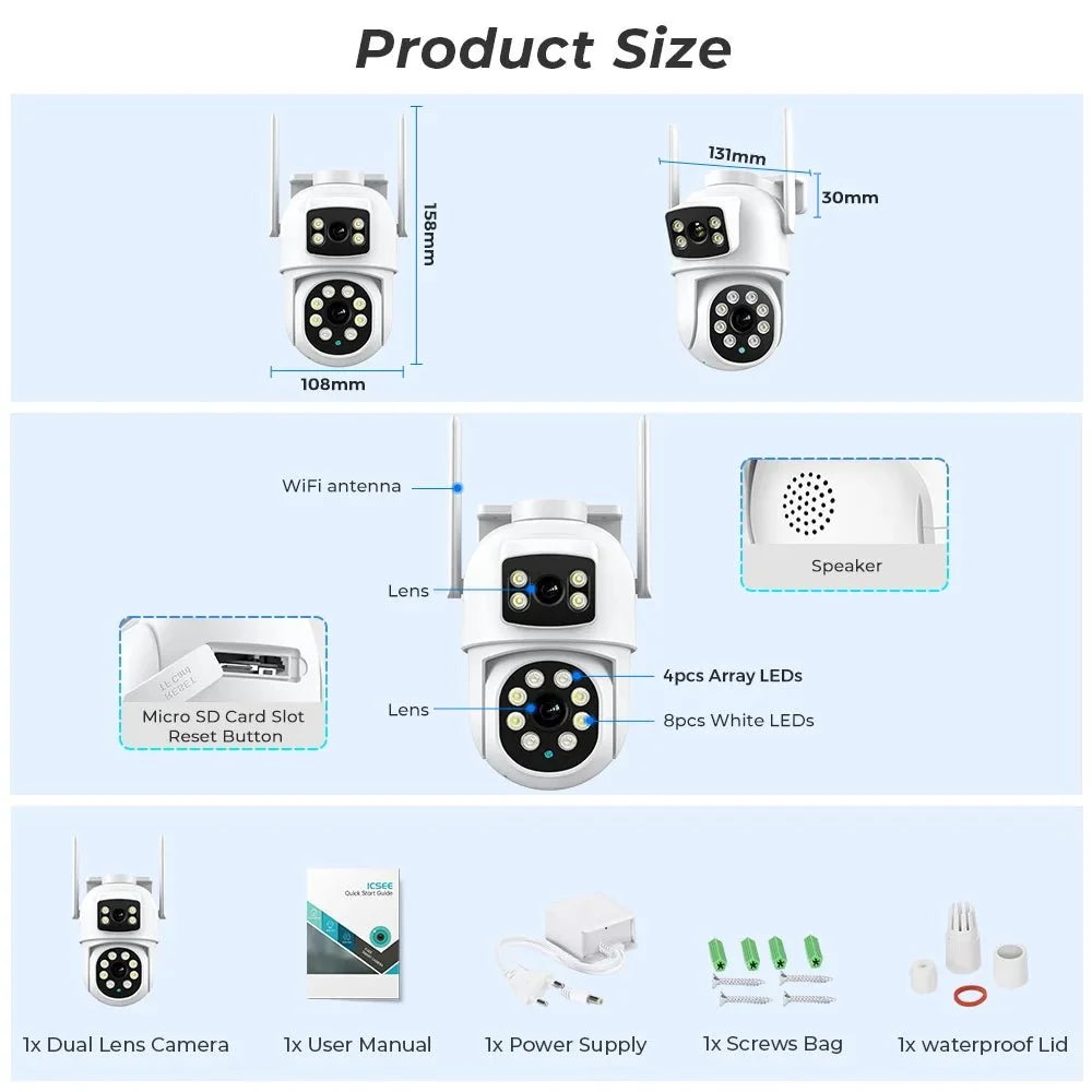 BESDER 4K 8MP WiFi Outdoor PTZ Camera Dual Lenses With Human Detection - stepyours.com