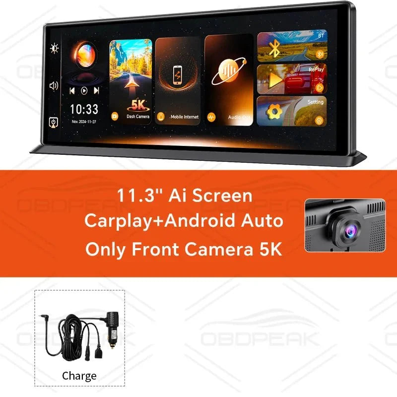 K8 Pro 11.3 Inch Dash Cam Dual Lens 5K GPS 5G WiFi Ultimate CarPlay Android Auto - stepyours.com