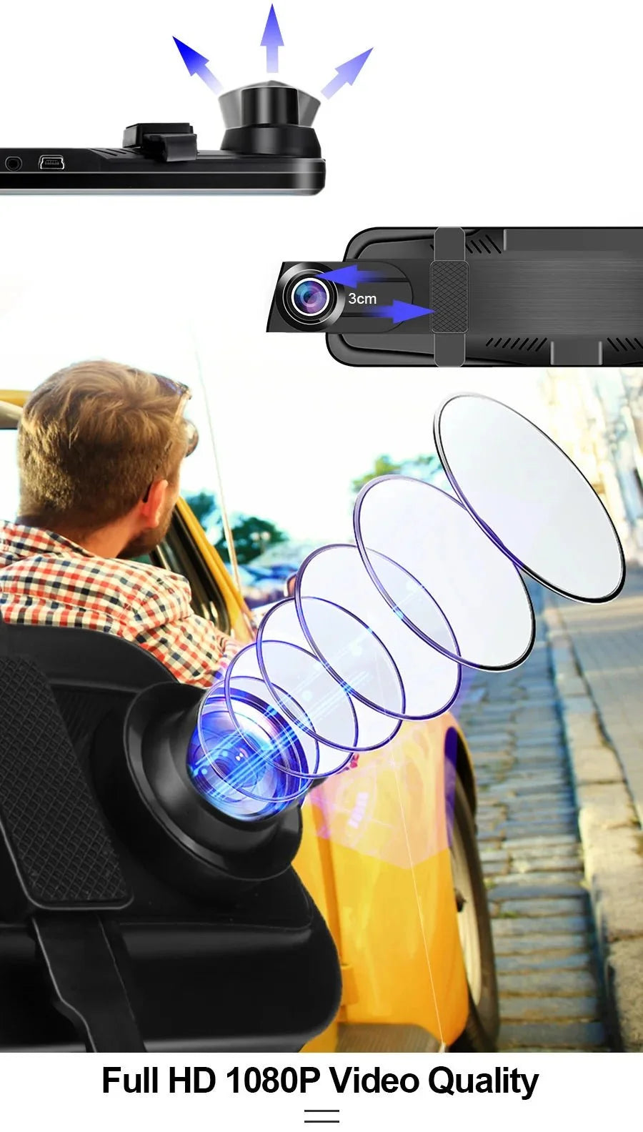 Acceo 10 Inch Car DVR Rearview Mirror Dual 1080P Touch Screen Night Vision - stepyours.com