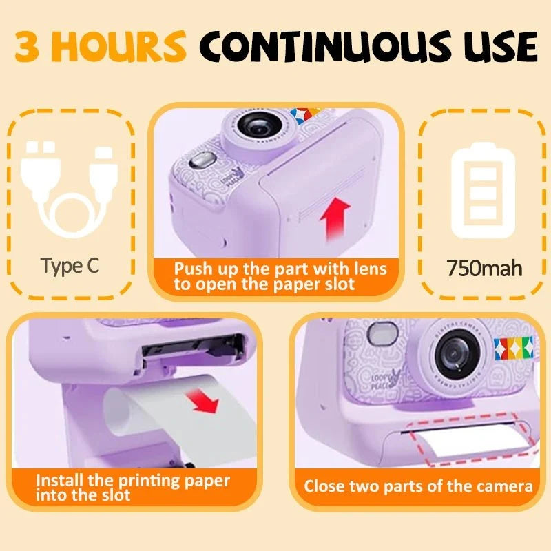 Joytrip Kids Color Instant Print Camera No Ink Thermal Paper HD Video Gift - stepyours.com