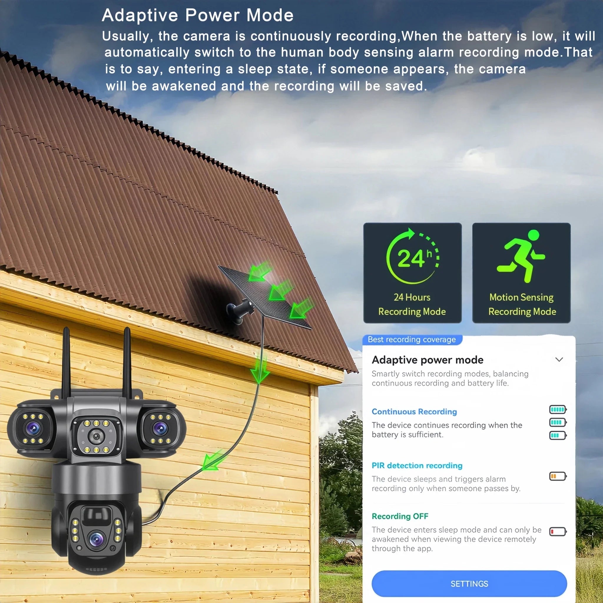 V380Pro 3 Lens WiFi Solar Camera 360 Outdoor Waterproof Security - stepyours.com