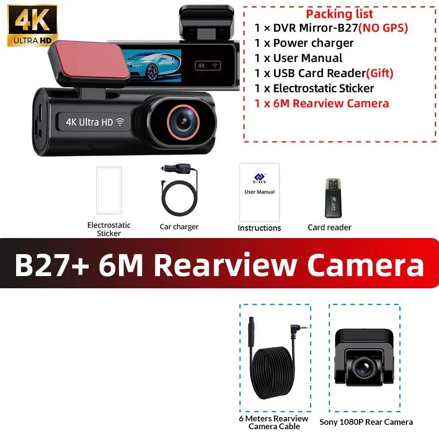 Acceo Dash Cam 4K Front And 1080P Rear Dual Lens With GPS WiFi Night Vision - stepyours.com